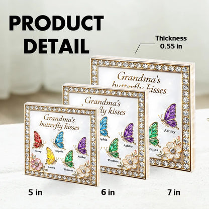 Personalized Shaped Acrylic Block Plaque, Grandma's Butterfly Kisses Shelf Decor, Unique Gift for Grandma or Mom