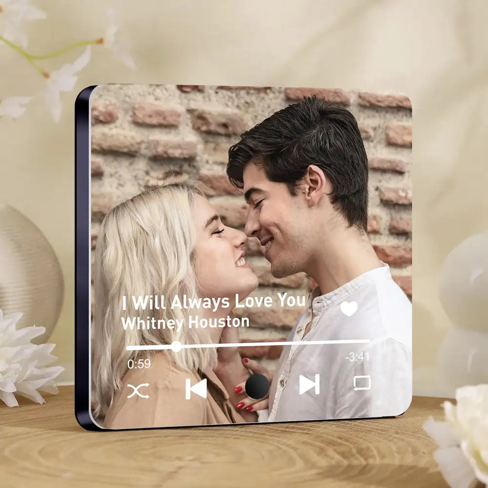 “Our Love Song – Custom Acrylic Music Magnet with Photo & Spotify-Style Player, Romantic Gift for Couples”