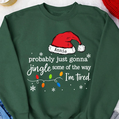 Custom Name Classic Tee with Santa Hat and Lights, Hilarious Christmas Shirt for Parties, A Unique Relaxed Holiday Gift