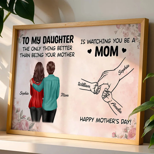 Personalized Mother's Day Poster, Mom and Daughter Hugging Wall Art, Soft Floral Modern Look, Unique Gift for Mom