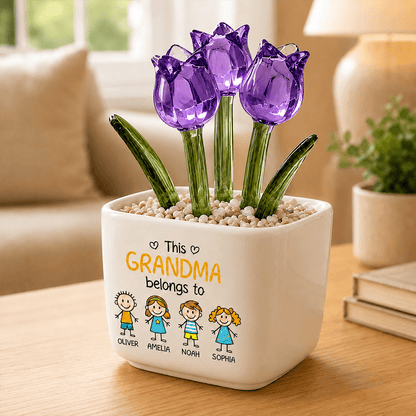 Personalized Glass Flower Planter for Grandma, Choose Your Favorite Title, Custom Grandkids Names, Heartfelt Gift