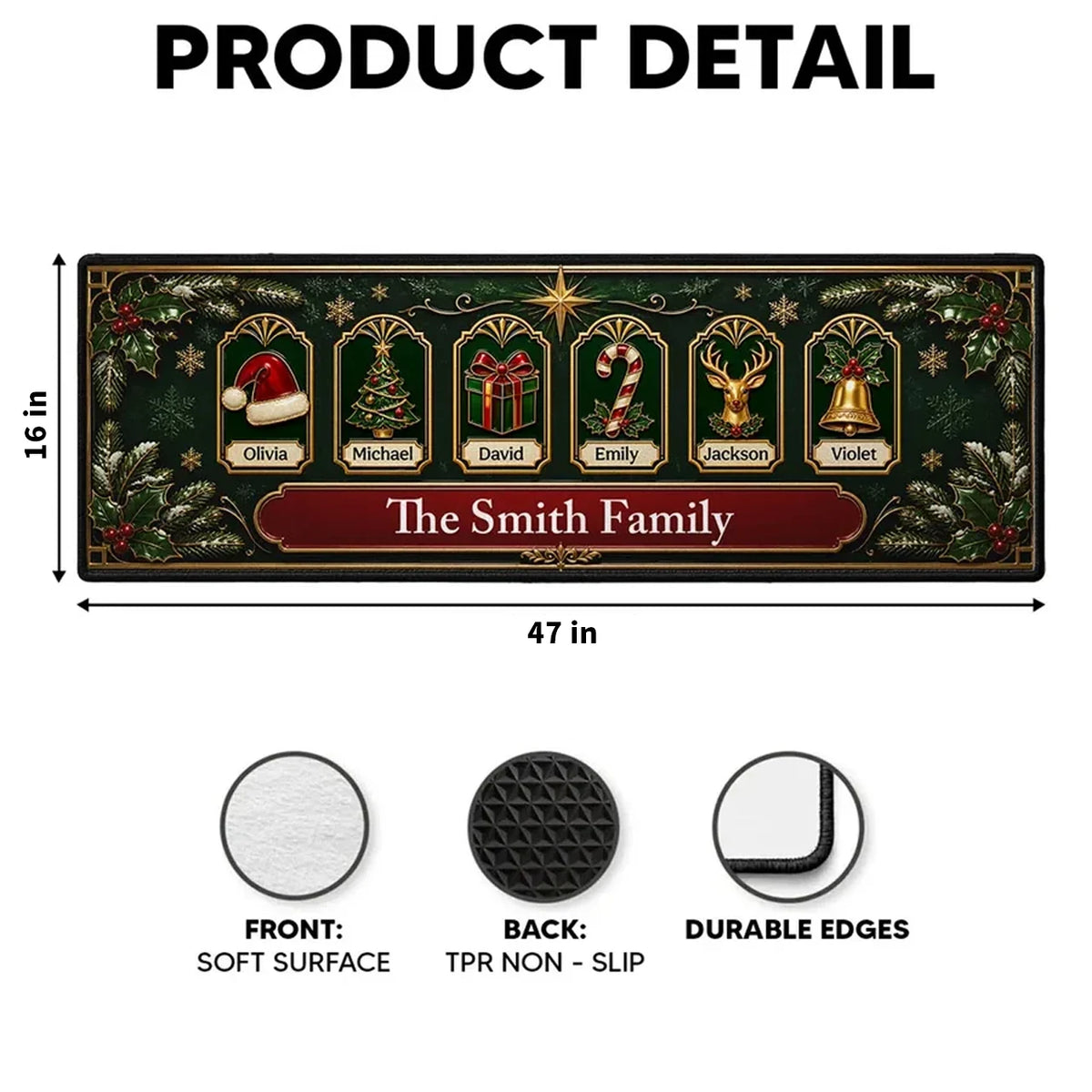 Christmas Doormat with Personalized Tree, Gift & Reindeer Icons, Heartwarming Creative Gift for Loved Ones