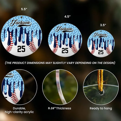 Personalized Acrylic Ornament, Ice Cream Drip Sports Design on a Lit Christmas Tree, Unique Gift for Young Athletes