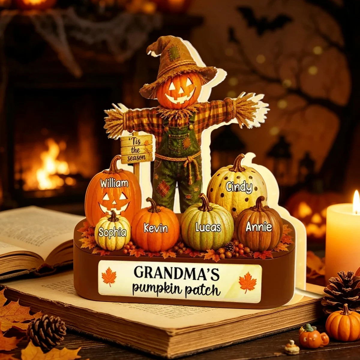 Personalized Acrylic Light Box, Warm Orange Grandma Pumpkin Patch Scene, Unique Halloween Gift for Grandma