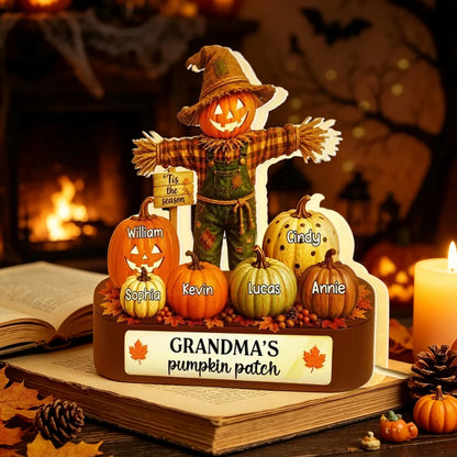 Personalized Acrylic Light Box, Warm Orange Grandma Pumpkin Patch Scene, Unique Halloween Gift for Grandma