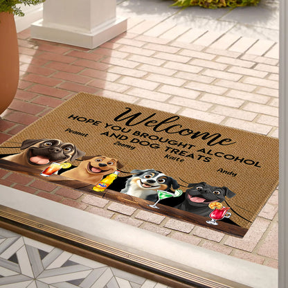 Pet-Themed Doormat – 'Hope You Brought Alcohol and Dog Treats,' Funny Home Decor Gift