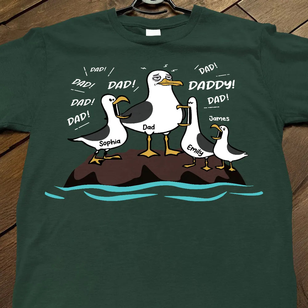 Personalized Seagull Dad Classic Tee, Funny Cartoon Dad & Kids Shirt, Unique Father's Day Gift for Dad