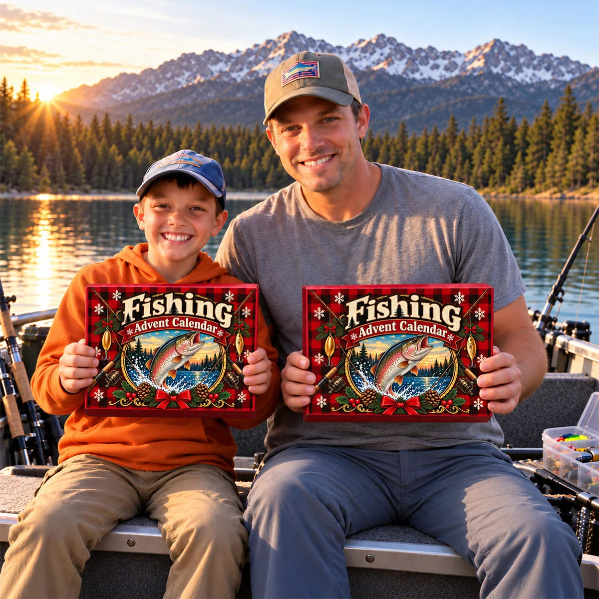 Fishing Advent Calendar, Personalized Vintage Leaping Trout Lake Art, Nostalgic Creative Gift for Anglers