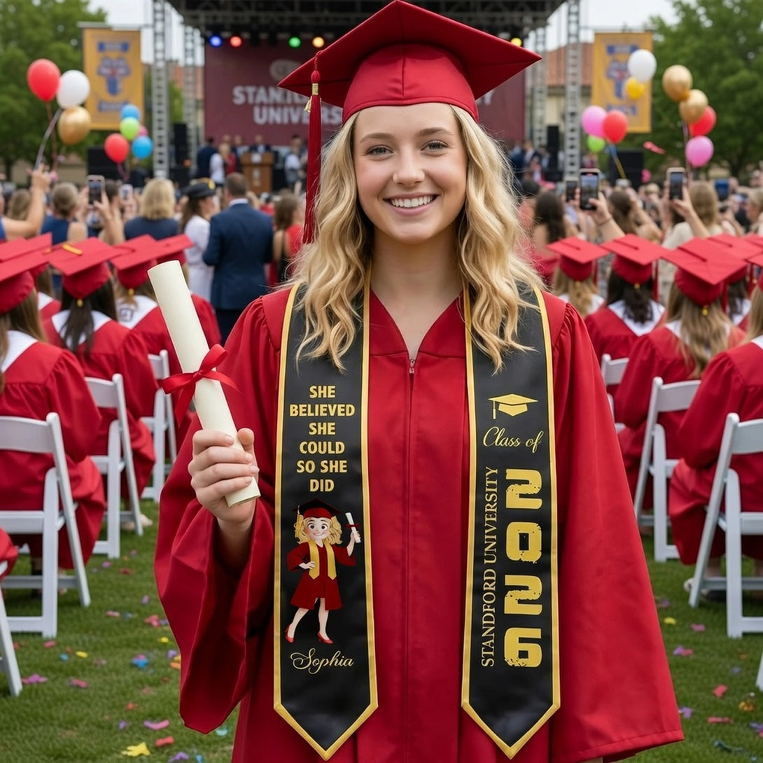Personalized Graduation Polyester Satin Stole with Custom School Name ...