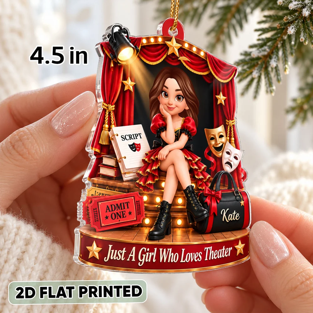 Just A Girl Who Loves Theater Acrylic Ornament, Personalized Spotlight Keepsake, Creative Gift for Theater Fan