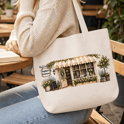 Personalized Bookstore Corduroy Tote Bag, Custom Name Floral Bookshop Bag, Unique Gift for Book Lovers