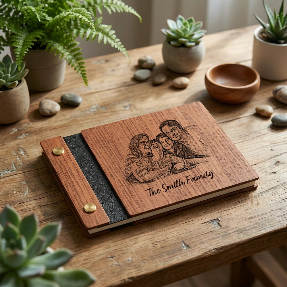 Personalized Wooden Memory Book with Custom Photo Cover, Family Keepsake Album Gift for Parents & Grandparents
