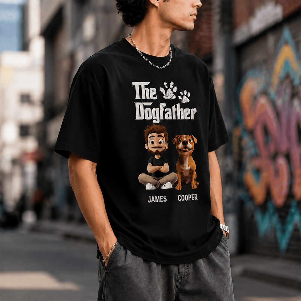 Custom Dog Dad Apparel, Personalized Dogfather Shirt for Pet Lovers, Funny Cartoon Dog Gift for Men, Dads & Husbands