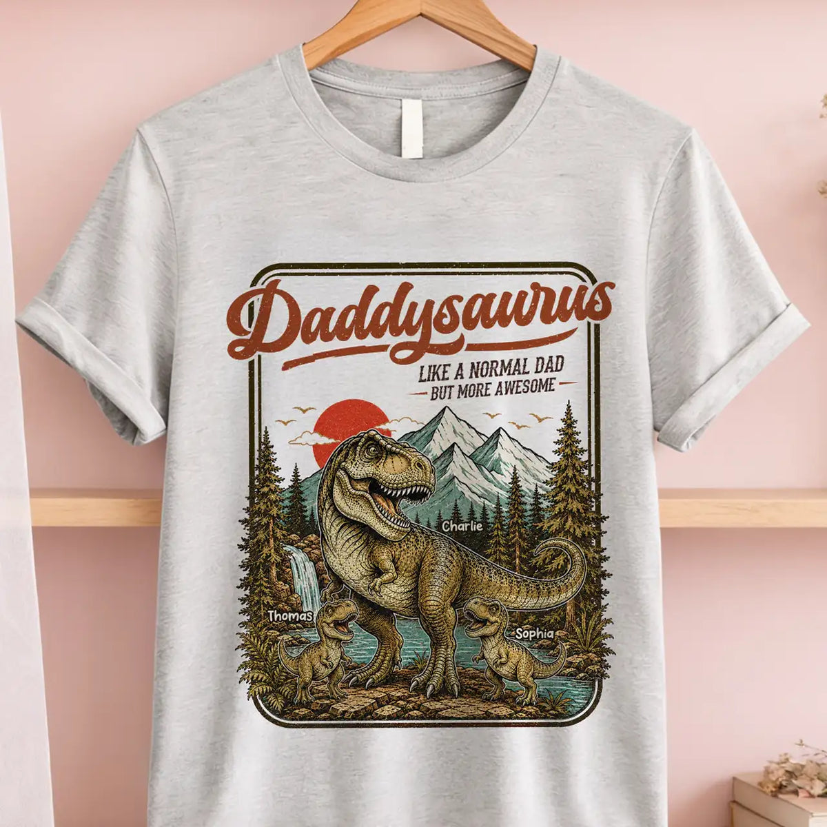 Personalized Daddysaurus Classic Tee, Retro Dinosaur Dad Art, Unique Gift for Dad or Husband