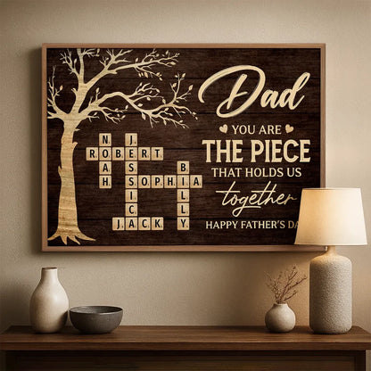 Personalized Dad Poster, Rustic Tree of Life Crossword Art, Unique Father's Day Gift for Dad