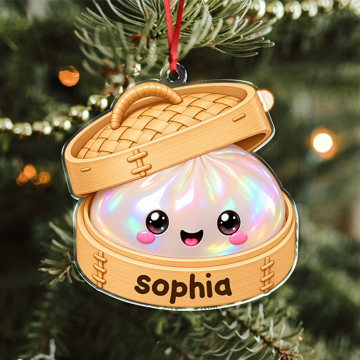Personalized Acrylic Ornament, Smiling Dim Sum in Warm Pastels, Creative Keepsake Gift for Family & Friends
