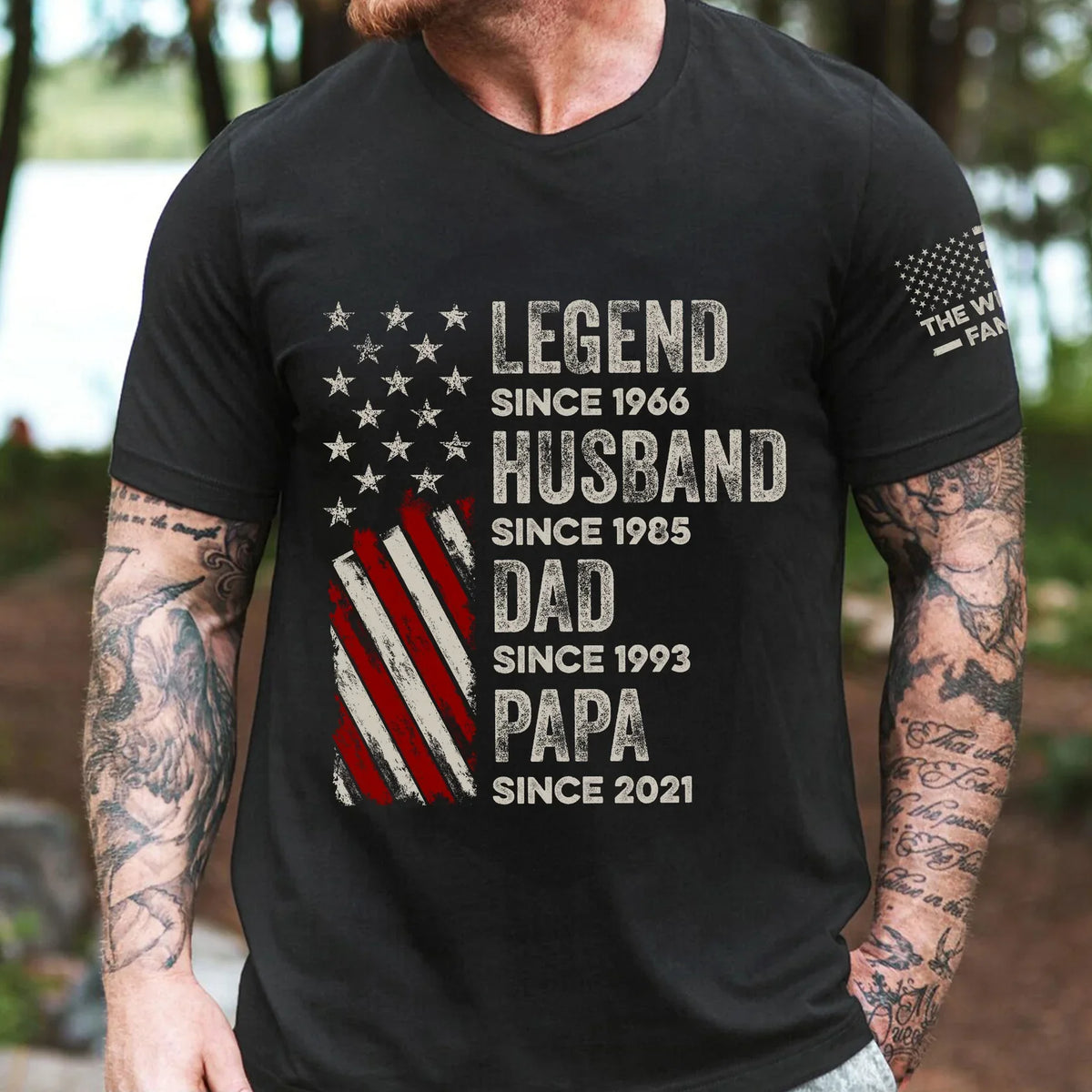 Custom Dual Print Classic Tee with Patriotic Family Print, Unique Creative Gift for Dad & Husband