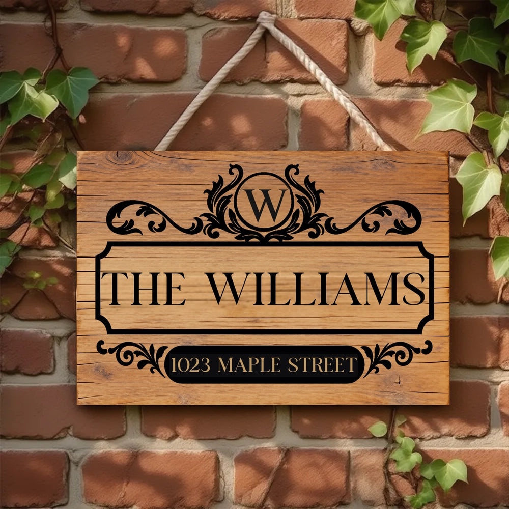 Personalized Wooden Sign with Vintage Family Monogram and Address Look for a Unique Housewarming Gift