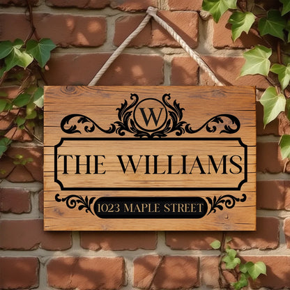 Personalized Wooden Sign with Vintage Family Monogram and Address Look for a Unique Housewarming Gift