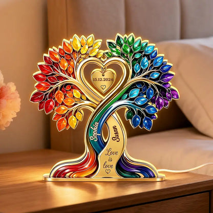 Personalized Acrylic Light Box, Rainbow Heart Tree, Unique Gift for LGBTQ Couple