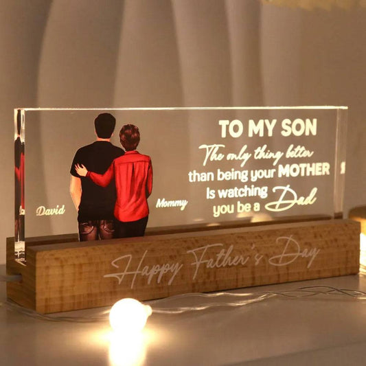 Heartfelt Mother's Day & Father's Day Gift - Celebrate Your Son's Journey of Fatherhood - Personalized LED Night Or Acrylic Or Wooden Plaque