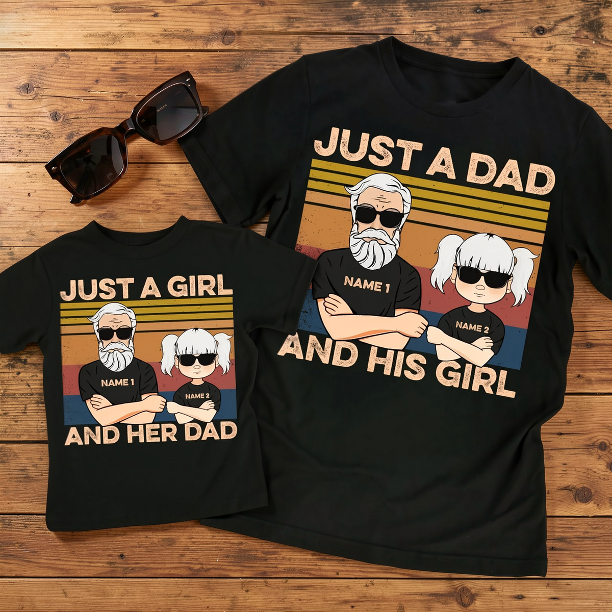 Personalized Classic Tee Just A Dad And His Girl Cartoon - Unique Father's Day Gift for Dad From Daughter