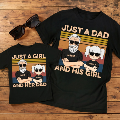 Personalized Classic Tee Just A Dad And His Girl Cartoon - Unique Father's Day Gift for Dad From Daughter