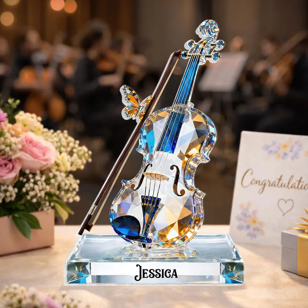 Violin Crystal-Style Shaped Acrylic Block Plaque, Personalized Music M ...
