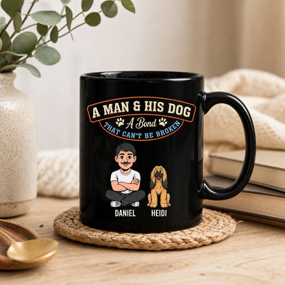 Personalized Classic Tee with Man & Dogs Artwork, Unique Creative Gift for Dog Dad Walks