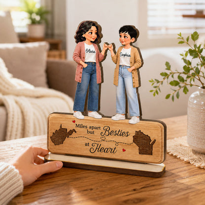 Personalized Wooden Plaque, Unique Best Friends Gift With Pinky Promise & Miles Apart Quote