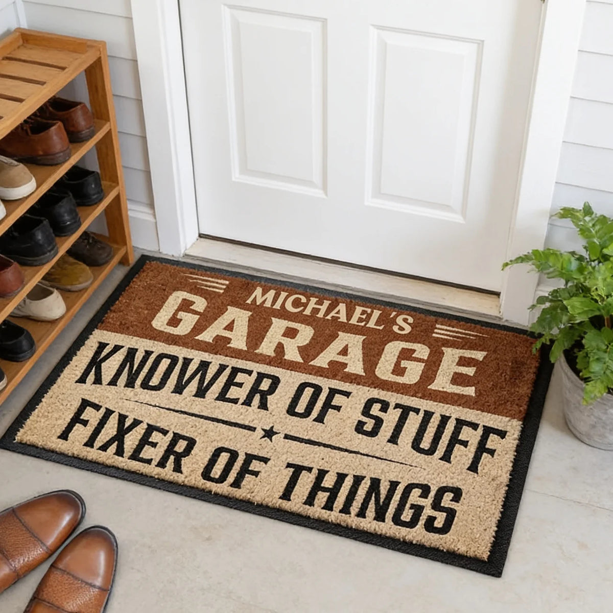 Standard Doormat, Personalized Garage Knower of Stuff Design, Rustic Entry Decor, Unique Creative Gift