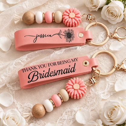 Thank You For Being My Bridesmaid - Personalized Leather Beaded Keychain