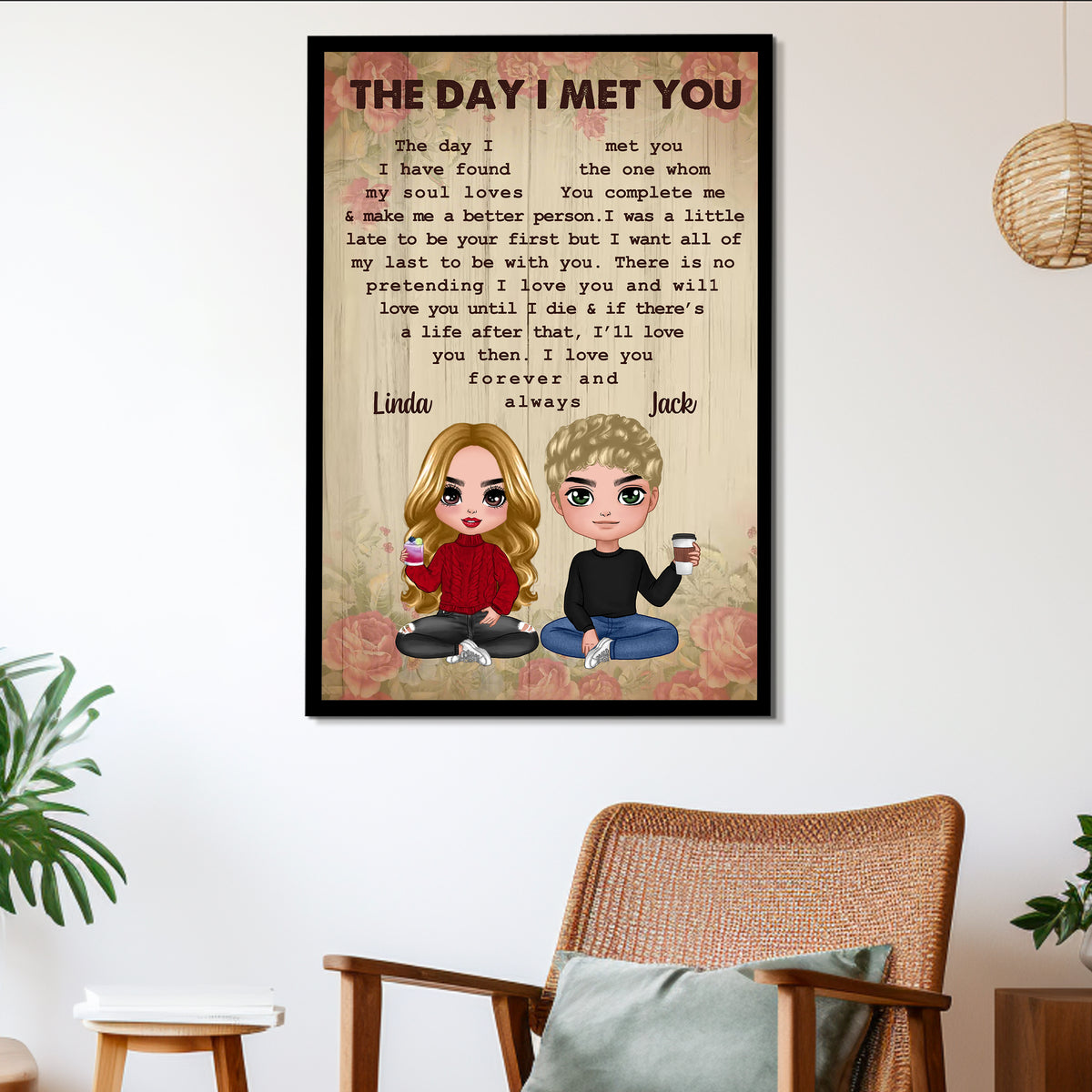 "The Day I Met You" Personalized Couple Poster – Romantic Gift for Anniversaries, Weddings & Valentine's Day