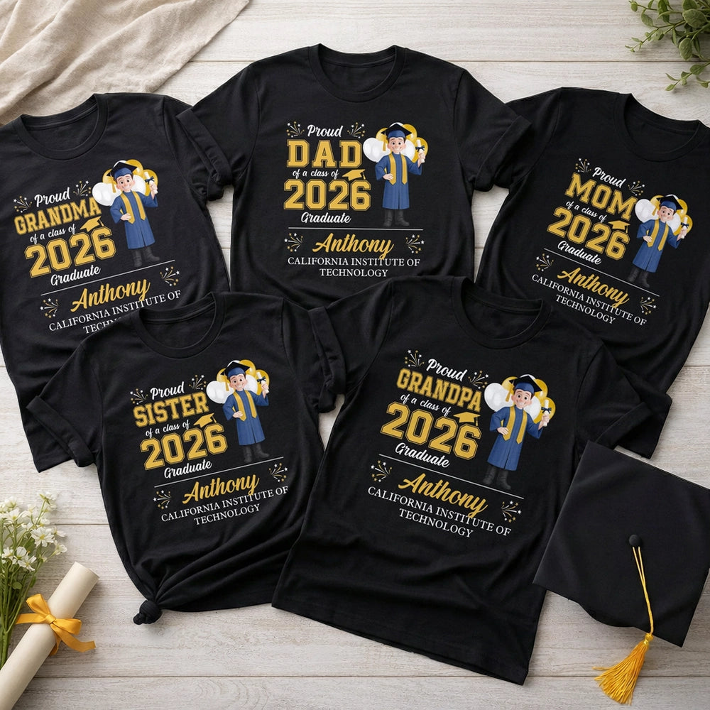 Proud Family Graduation Classic Tee, Personalized Matching Shirt Gift for Mom Dad Grandma at the Ceremony