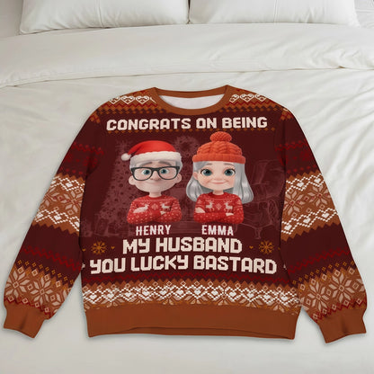 Custom Cartoon Couple Printed Sweatshirt for Husband – Playful Christmas-Inspired Design, One-of-a-Kind Romantic Gift