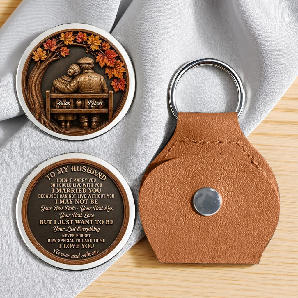 Personalized Pocket Hug with Autumn Couple on a Bench, Unique Keepsake Gift for Husband