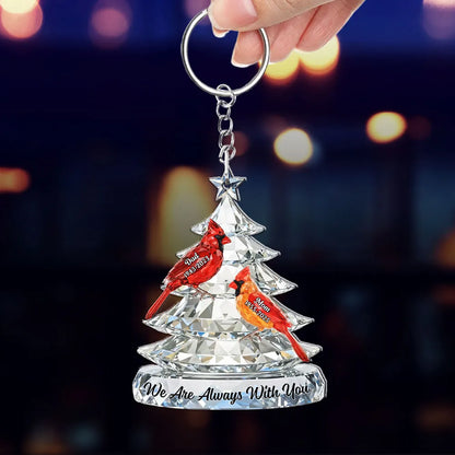 Personalized Acrylic Car Hanger with Cardinals and Christmas Tree, We Are Always With You, Unique Memorial Gift