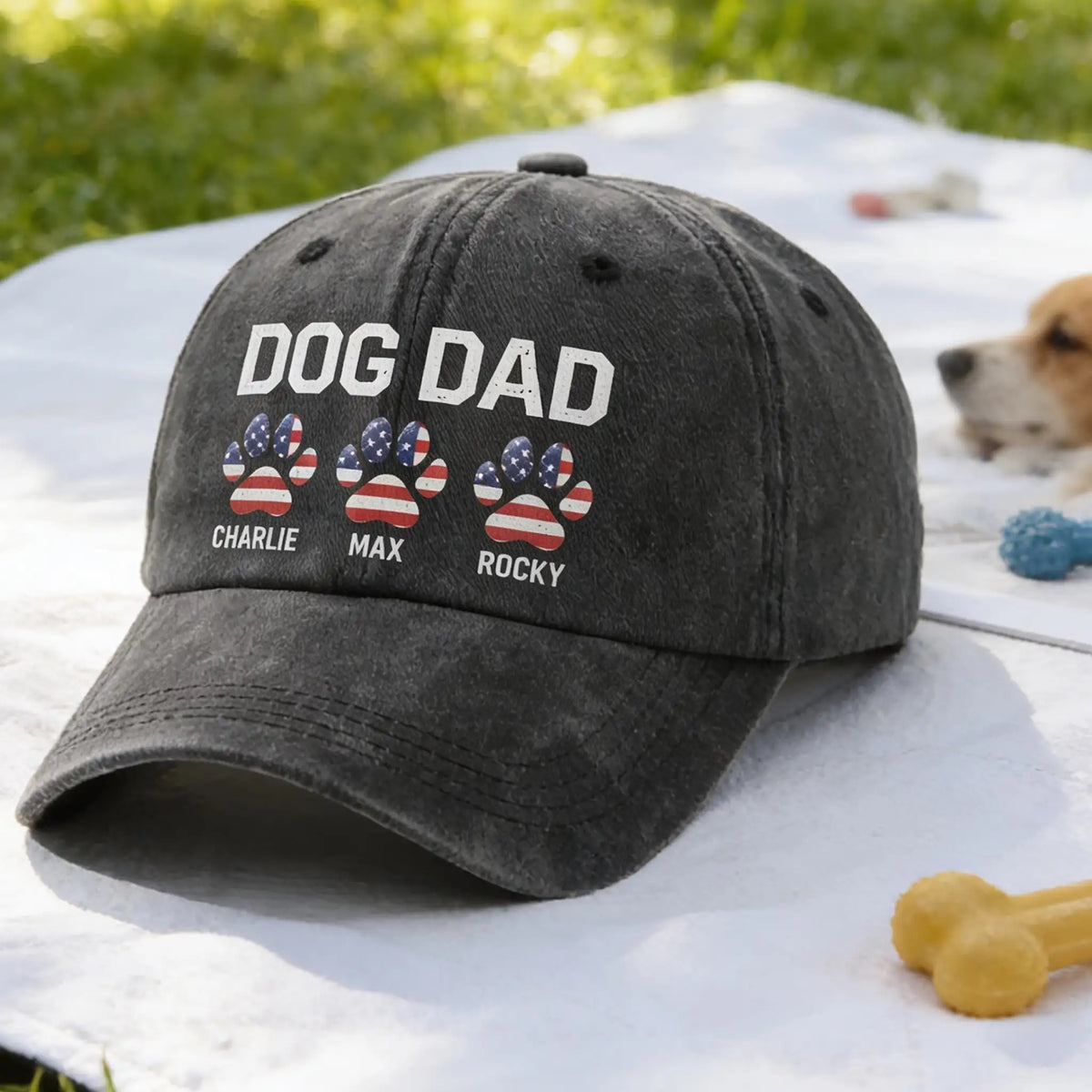 Personalized Dog Dad Classic Tee with Flag Paw Prints, Unique Creative Gift for Pet Owners Holding Leashes