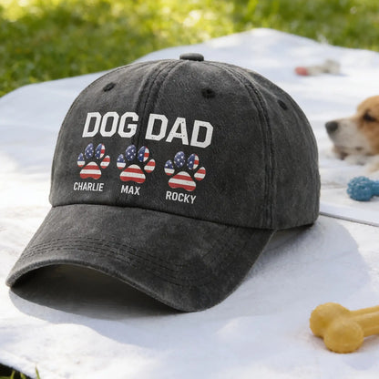 Personalized Dog Dad Classic Tee with Flag Paw Prints, Unique Creative Gift for Pet Owners Holding Leashes