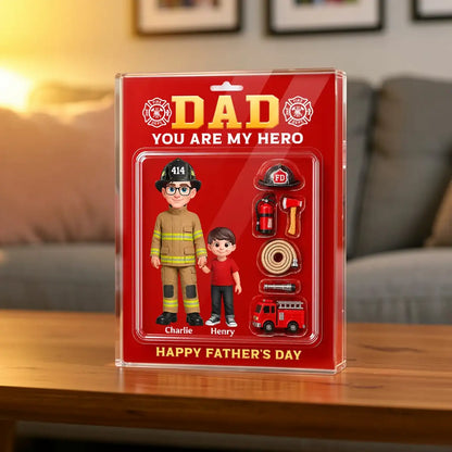 Dad You Are My Hero Acrylic Block Plaque, Custom Firefighter Family Keepsake Gift For Dad