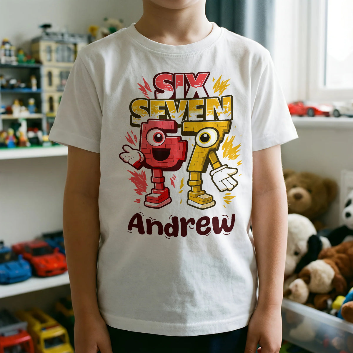 Classic Tee Six Seven Gamer Cartoon Graphic for Kids Bedroom Vibes, Funny Playful Style, Unique Gift for Boys