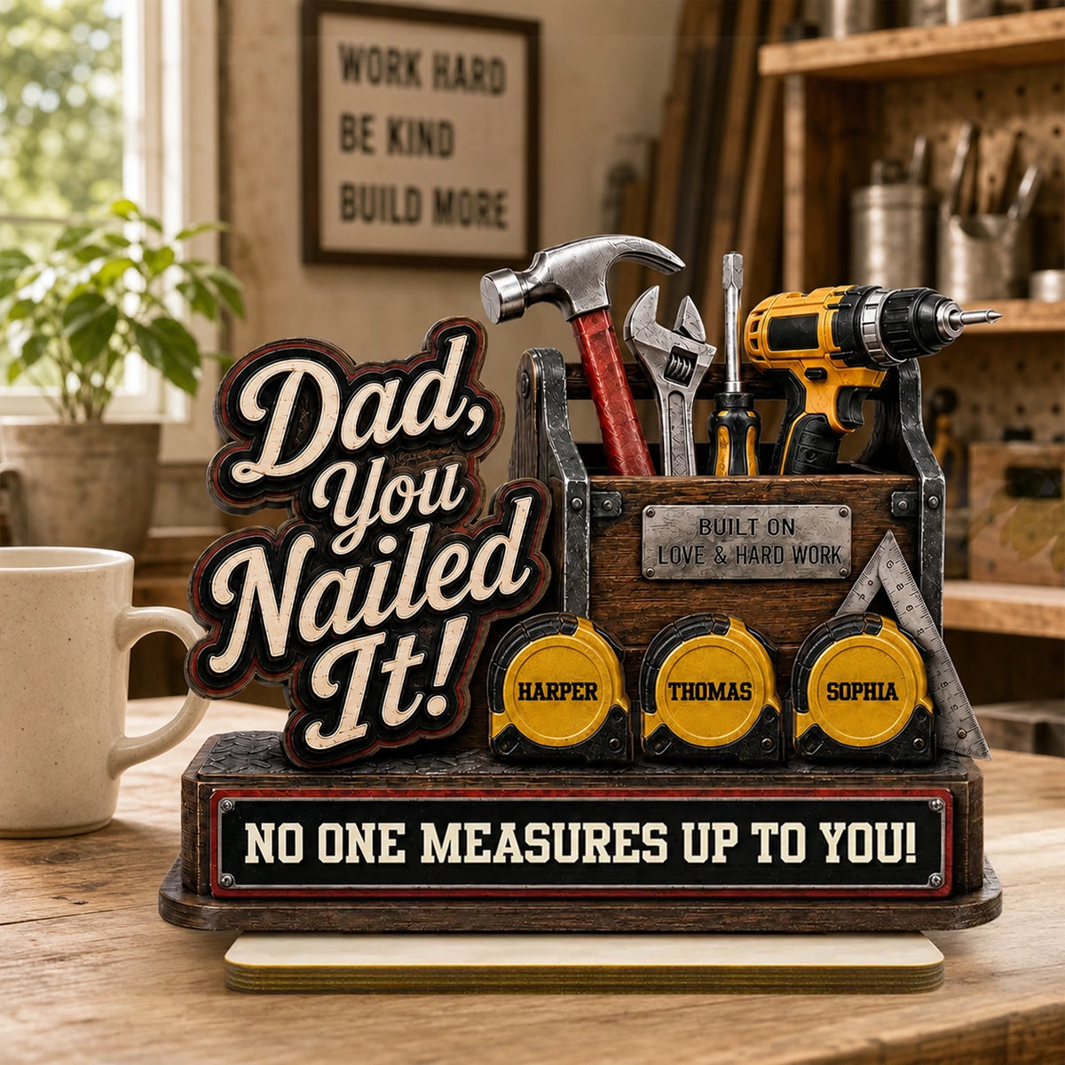 Personalized 2-Layer Wooden Plaque for Dad, Toolbox Design Dad You Nailed It Unique Gift
