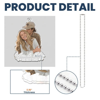 Personalized Acrylic Car Hanger With You & Me Couple Portrait, Unique Creative Gift For Anniversary Drives