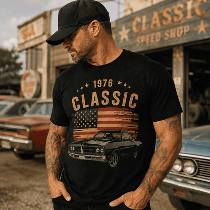 Personalized Classic Car Washed Cotton Cap, Custom Photo & Year, Choose Your Country Flag, Gift for Dad or Car Lover