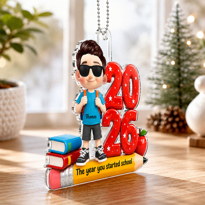 Acrylic Ornament, The Year You Started School with Smiling Student, Personalized Creative Christmas Gift for Families