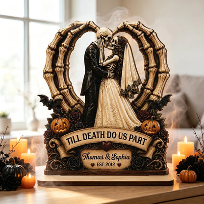 Personalized 2-Layer Wooden Plaque, Kissing Skeleton Couple Halloween Decor, Unique Gift for Couples