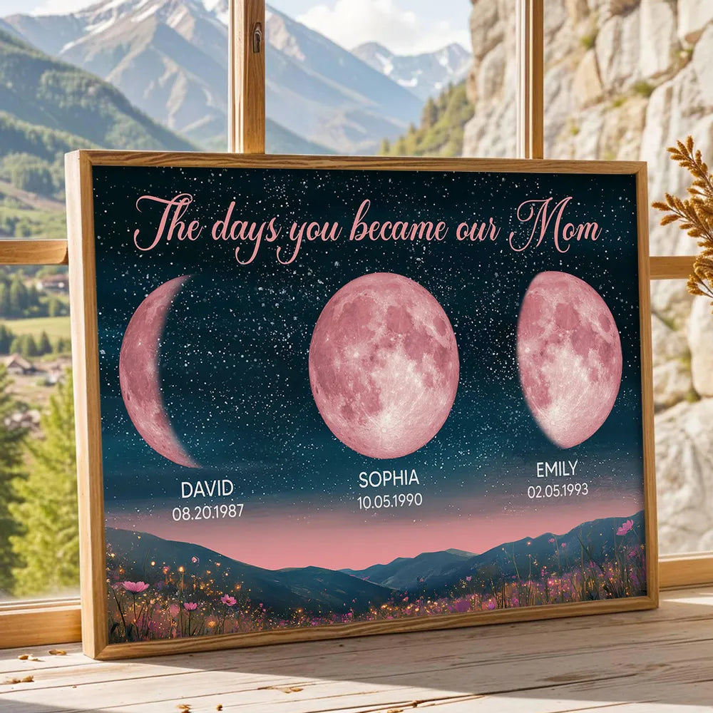 Personalized Moon Phase Poster for Mom The Days You Became Our Mom Starry Sky Wall Art Unique Gift