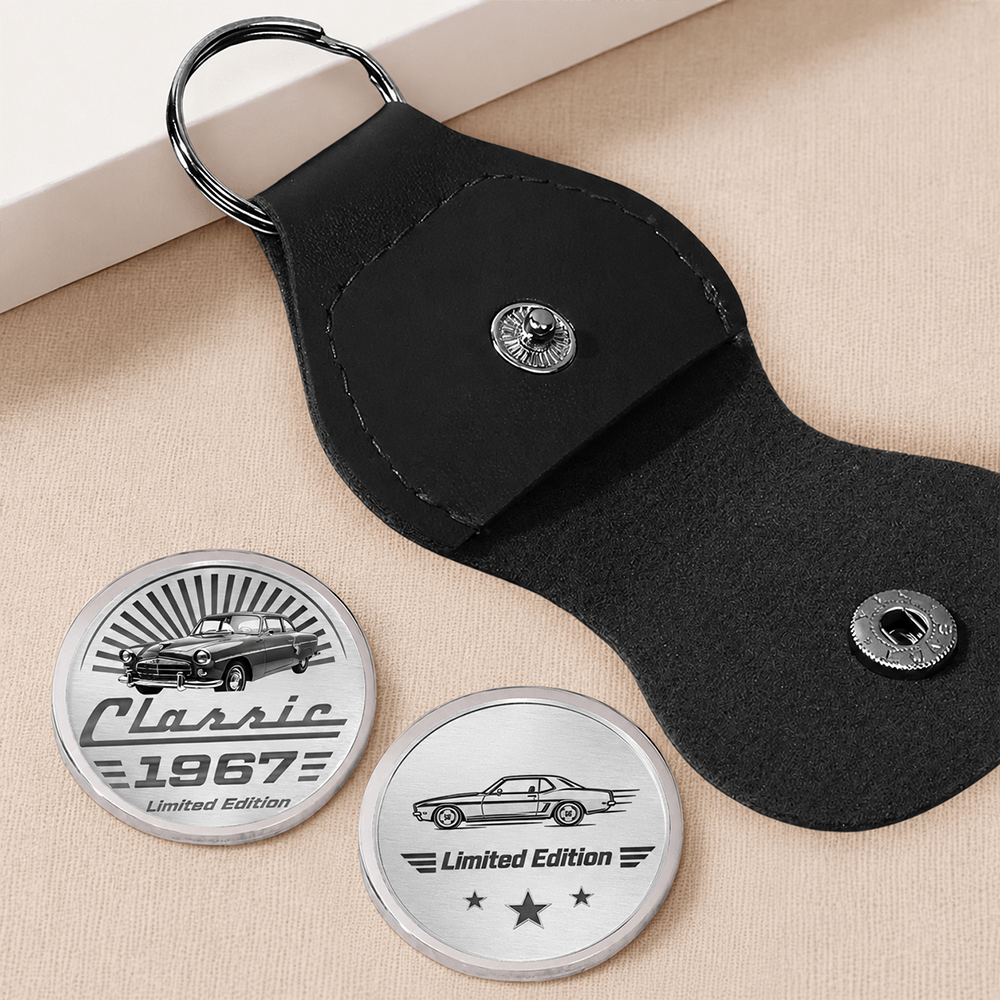 Personalized Classic Car Pocket Hug Keychain, Custom Year Metal Token, Keepsake Gift for Car Lovers