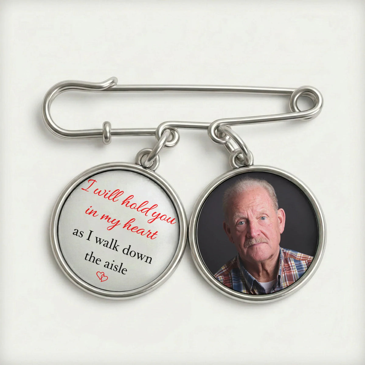 Personalized Alloy Charm Lapel Pin With Custom Photo - Wedding Day Memorial Gift, Hold You In My Heart