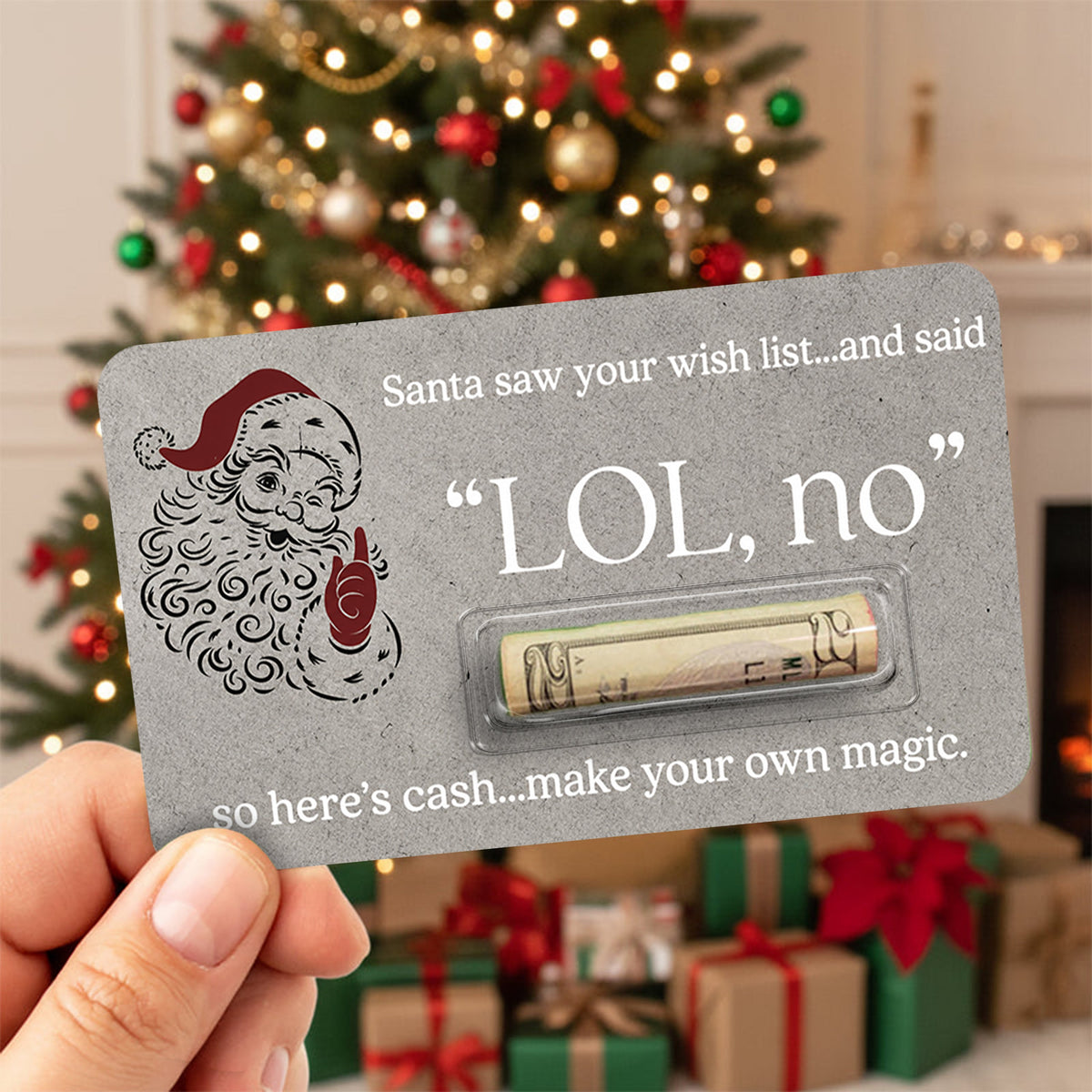 Personalized Money Holder Card, Santa Wish List Design, Unique Christmas Gift for Family & Friends
